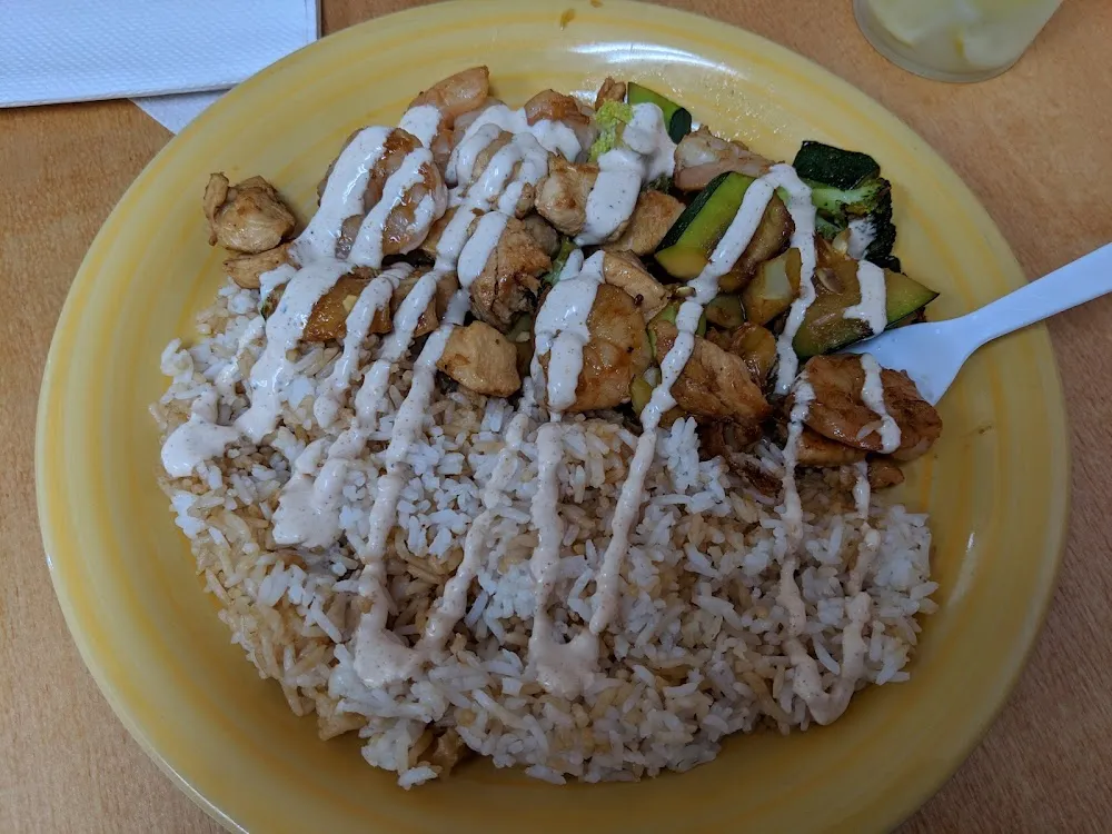 Hibachi Chicken and Shrimp with Rice and Veggies